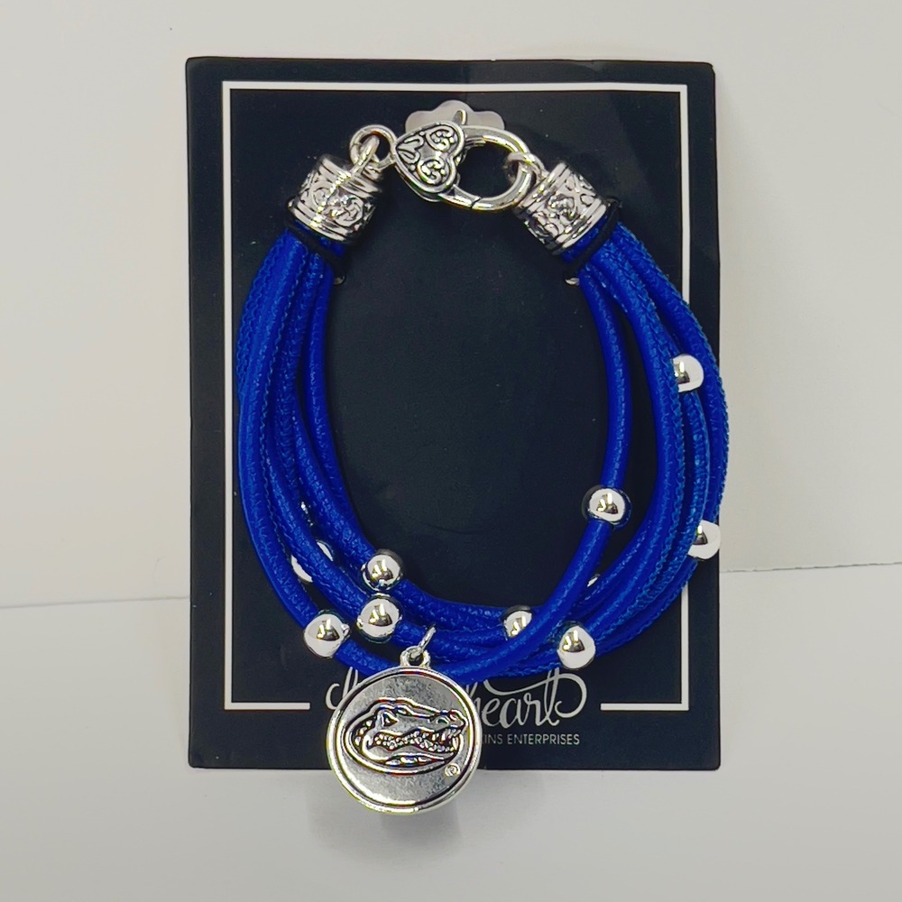 Florida Gators From the Heart Blue Multi Strand Charm Bracelet Silver Tone NWT